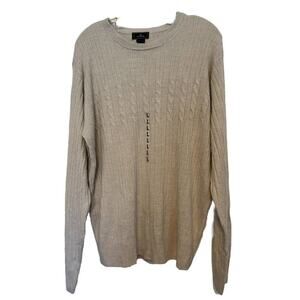 DOCKERS Ladies Ribbed Sweater Large Beige Cotton Round Neck Long Sleeved